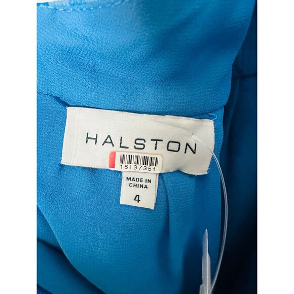HALSTON Bright Blue Floral Chiffon V-Neck Criss-Cross Open Back Maxi Dress Size4 - Picture 8 of 14
